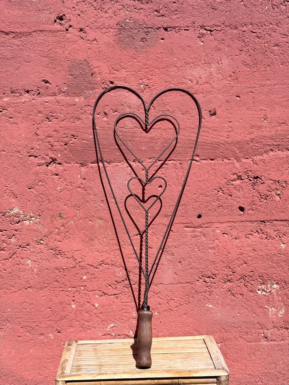 Vintage Wire Rug Blanket Beater Triple Heart Primitive Design Cottagecore Decor